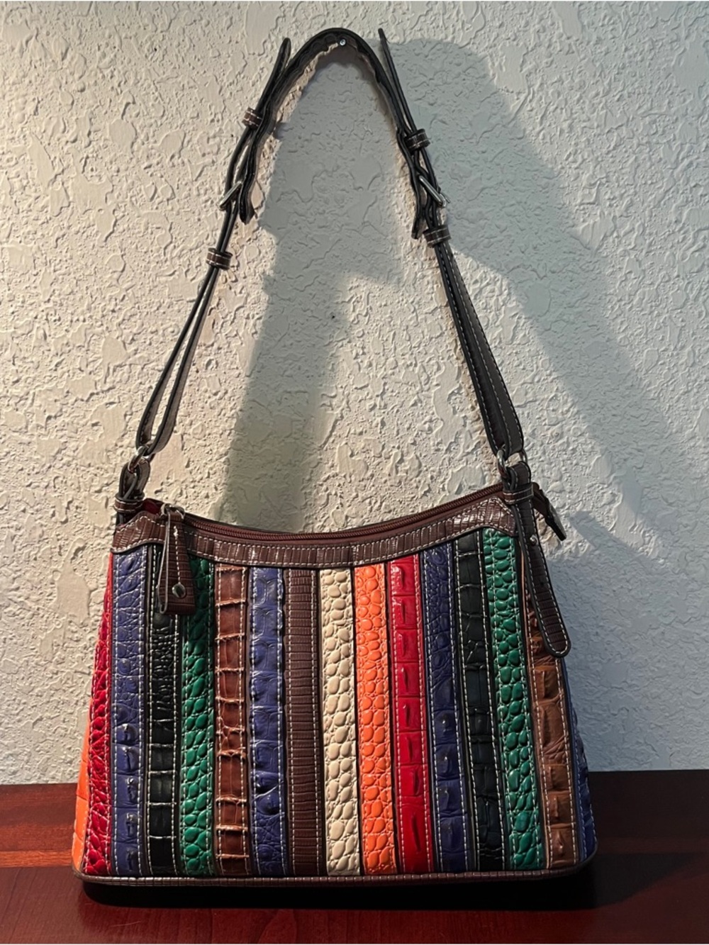 Multicolor Croc-Embossed Stripe Shoulder Bag - Picture 2 of 9